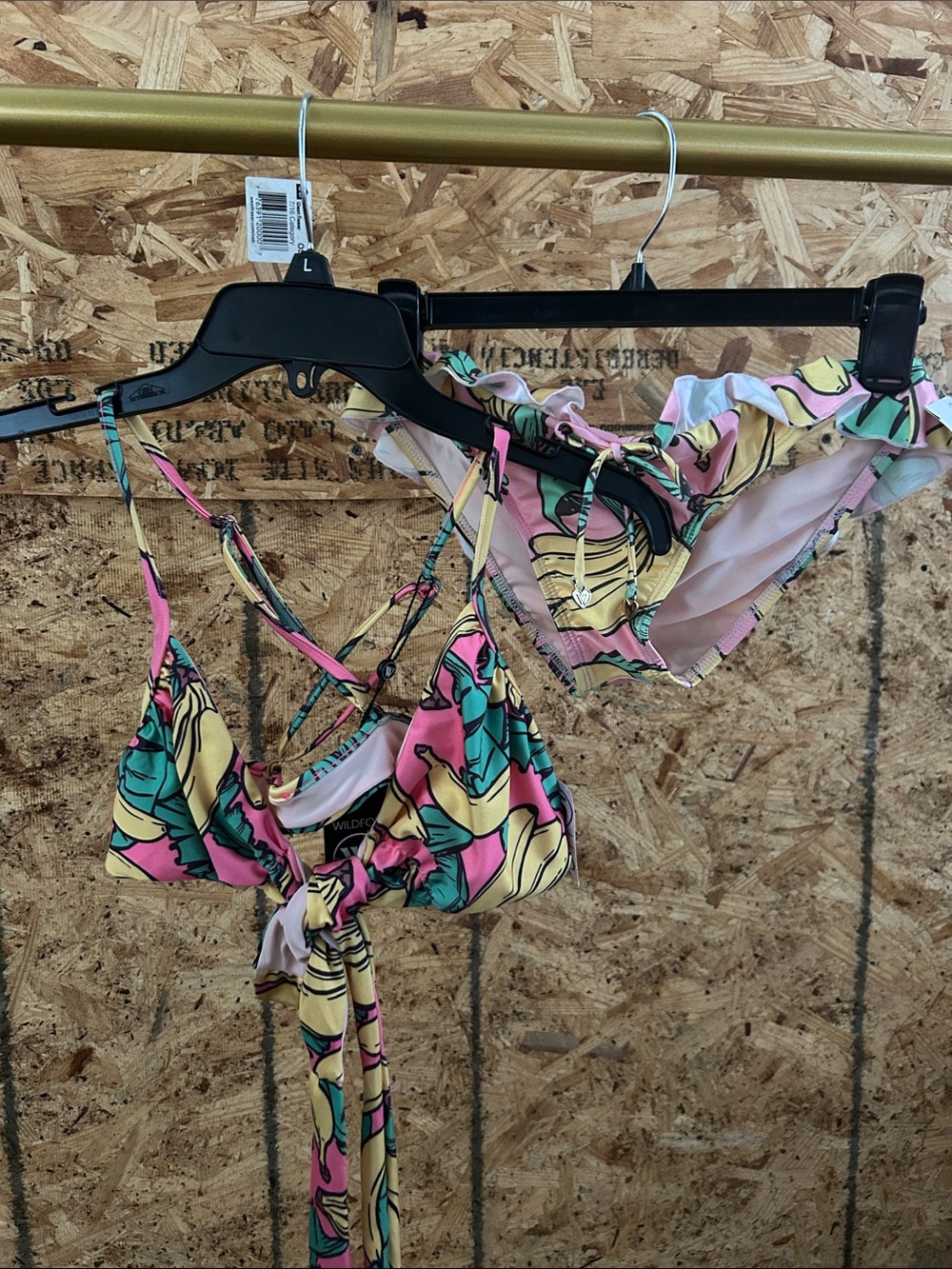 Wildfox Tropical Banana Print Bikini Set in Pink, Yellow & Green